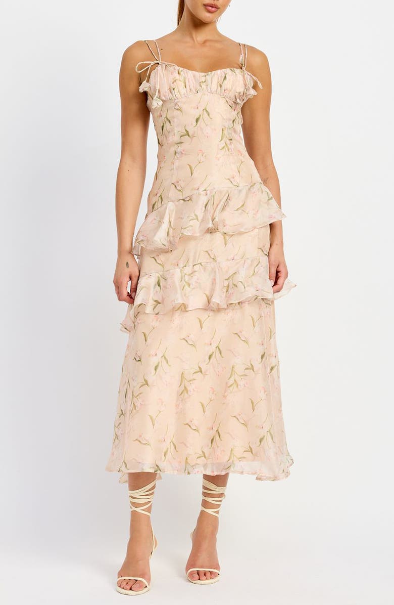 En Saison Kimberly Floral Ruffle Detail Midi Dress, Main, color, 