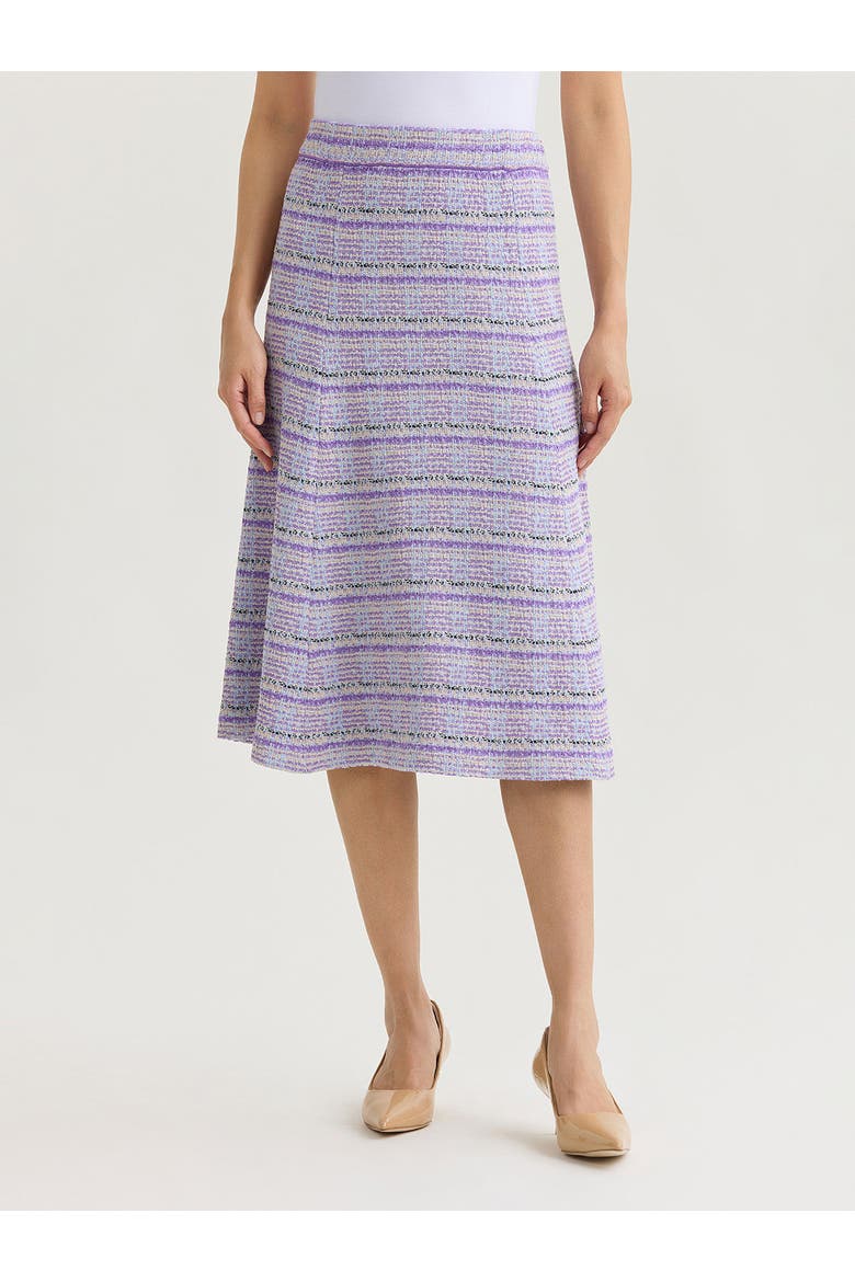 Flared Plaid Tweed Knit Midi Skirt, Main, color, Biscotti/Powder Blue/Purple