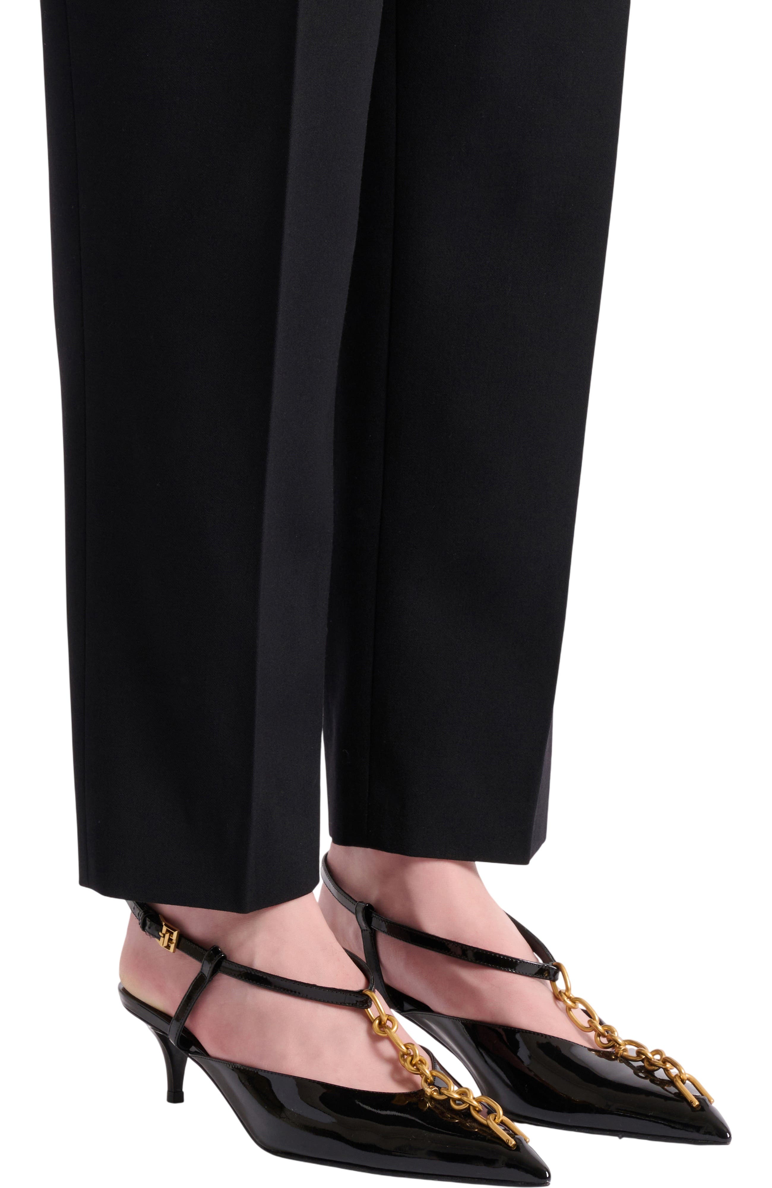 Balmain Sync chain kitten slingbacks in patent leather, Alternate, color, Black