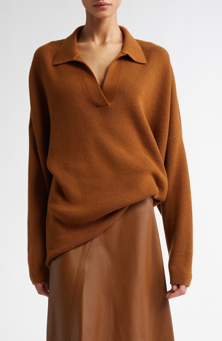 FFORME Louise Merino Wool & Cashmere Rib Polo Sweater, Main, color,