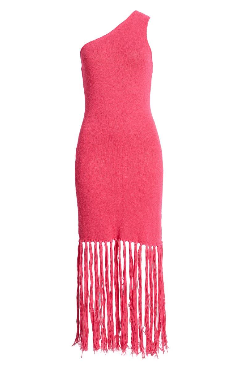 Rails Antonia One-Shoulder Fringe Hem Cotton Blend Sweater Dress, Alternate, color, Raspberry