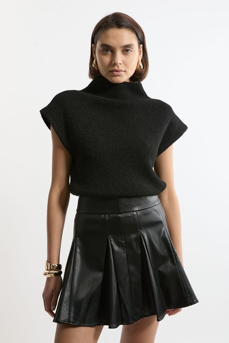 Faux Leather Flippy Mini Skirt, Alternate, color, Black