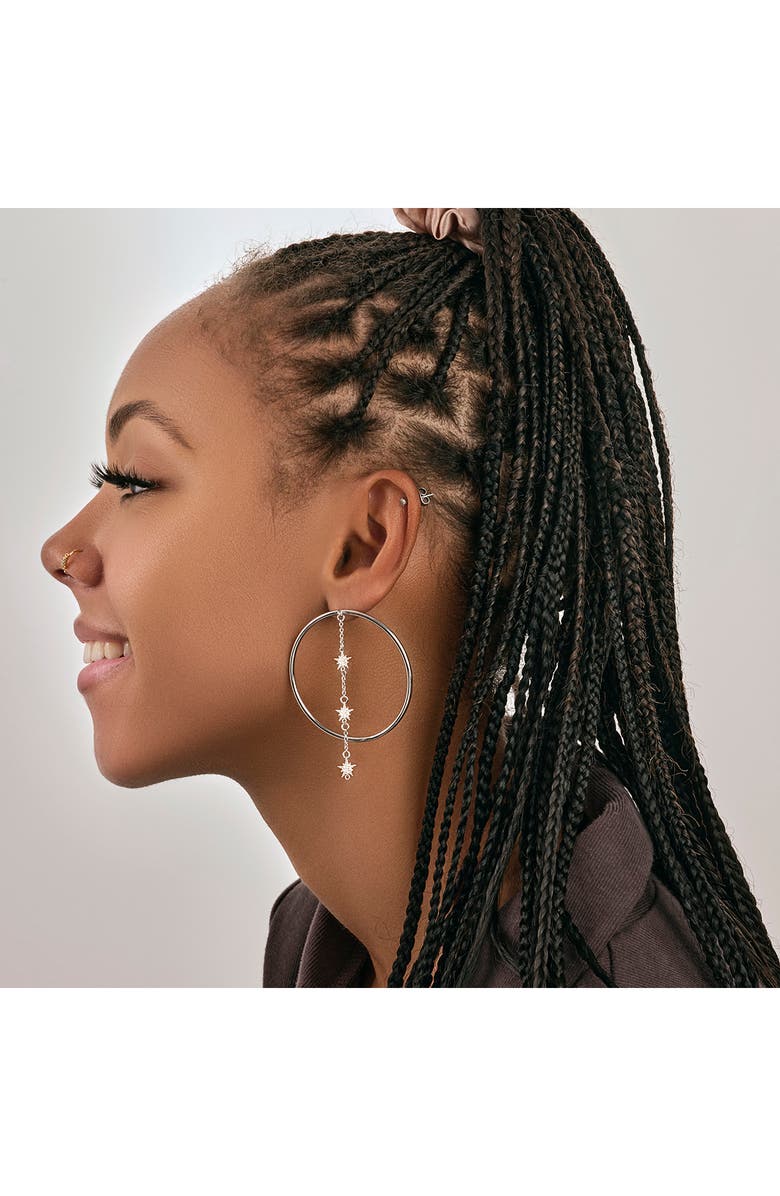 Sterling Forever Starburst Chain Drop Front Facing Hoop Earrings, Alternate, color,