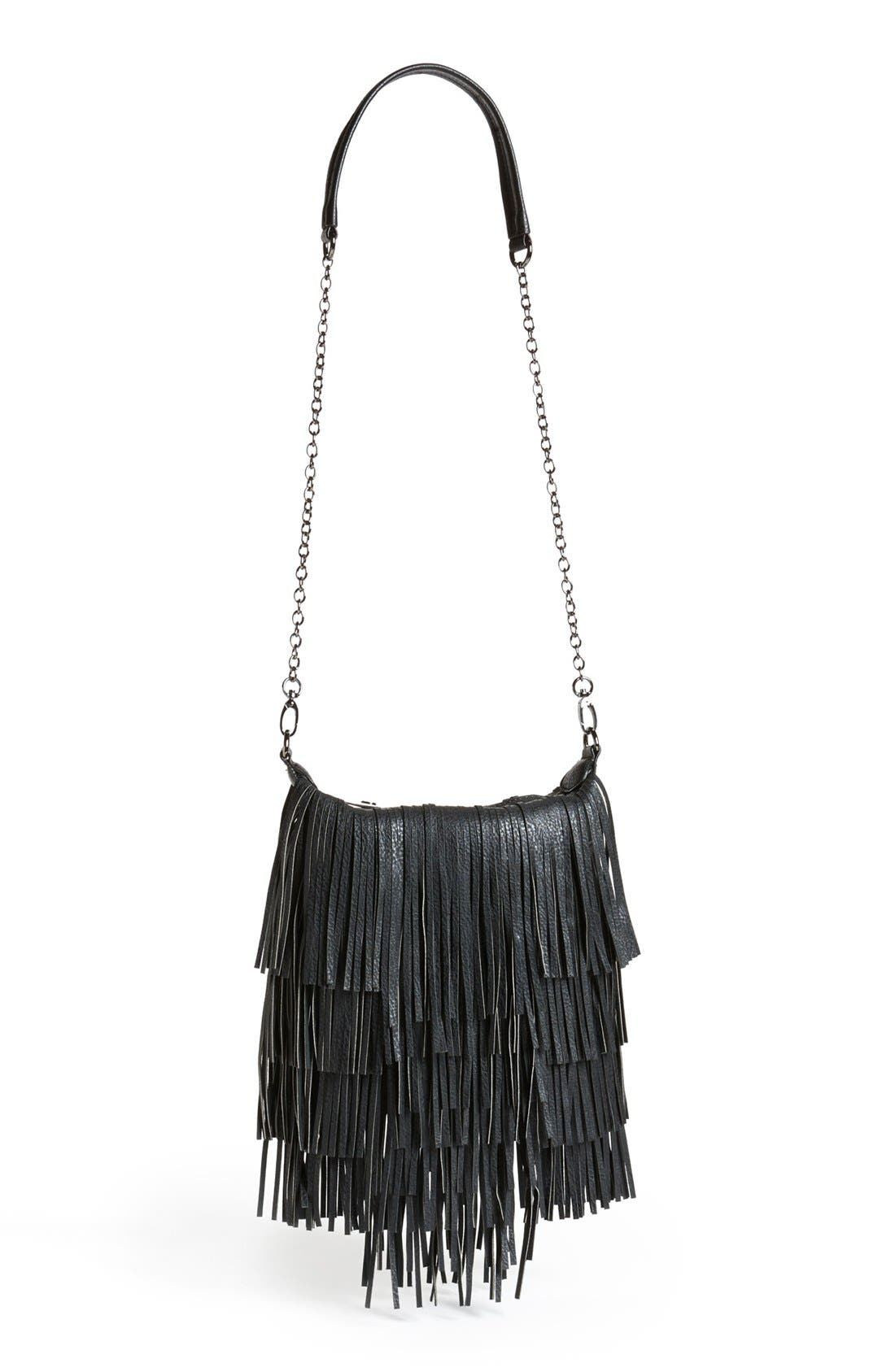 'Bmocha' Fringe Crossbody Bag, Main, color, BLACK