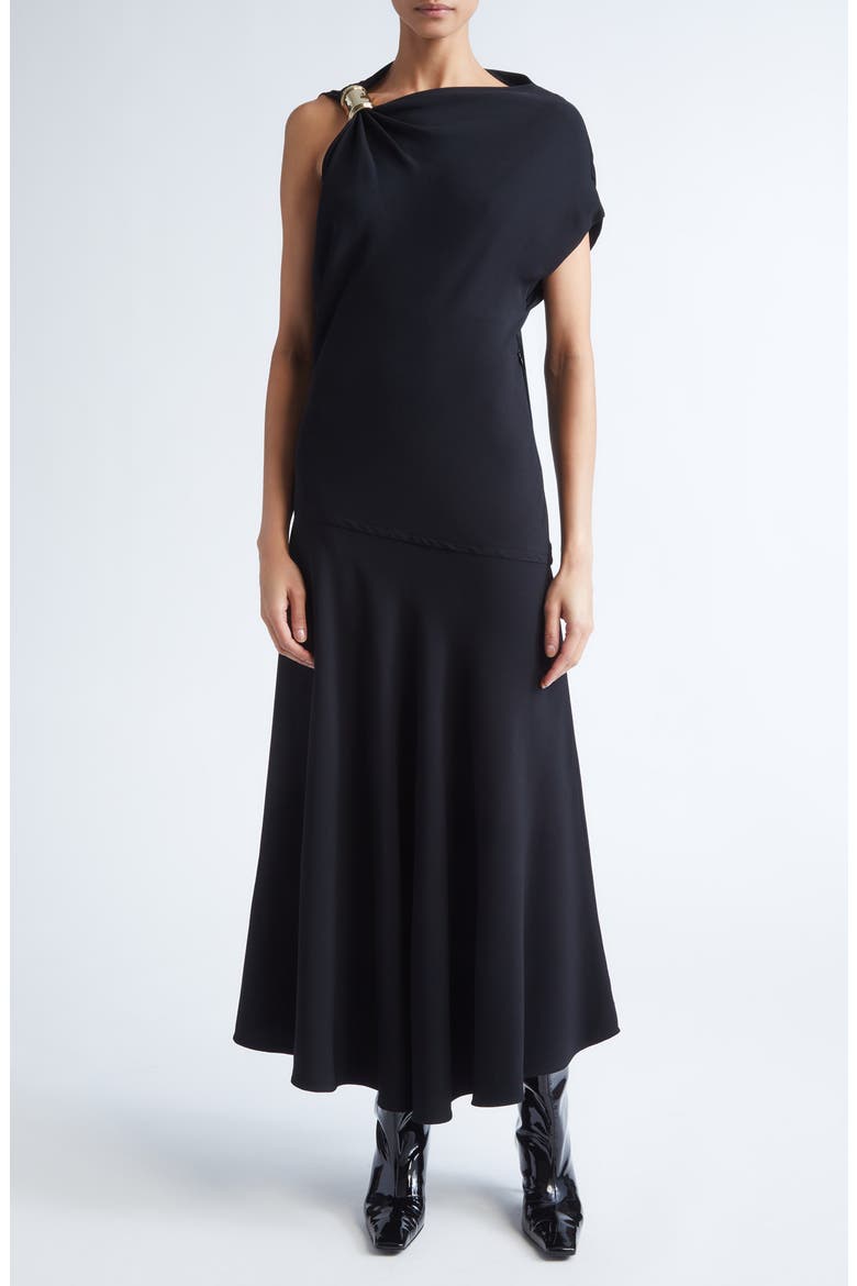 Rue Asymmetric Matte Crepe Dress, Main, color, BLACK