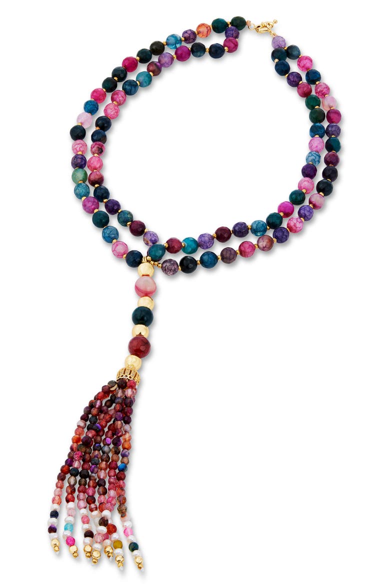 Pearl and Gemstone Tassel Necklace, Alternate, color, MULTI COLOR