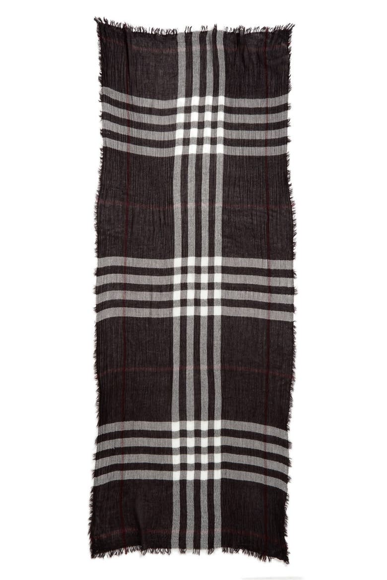 Plaid Oblong Scarf, Alternate, color, GREY CHARCOAL