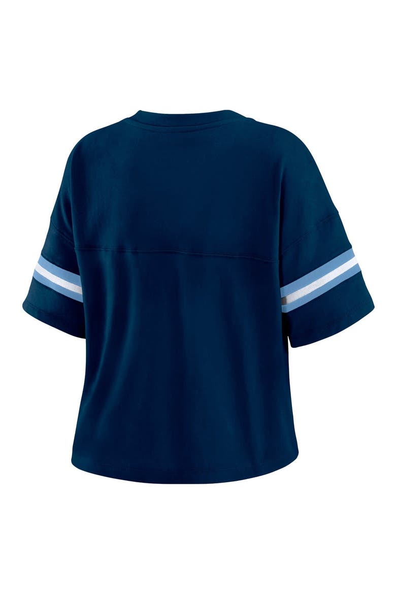 Women's WEAR by Erin Andrews Navy Memphis Grizzlies Color Block Boxy V-Neck T-Shirt, Alternate, color, Navy