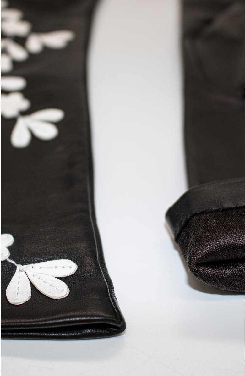 Portolano Leather gloves with leaves and flowers, Alternate, color, Black/White