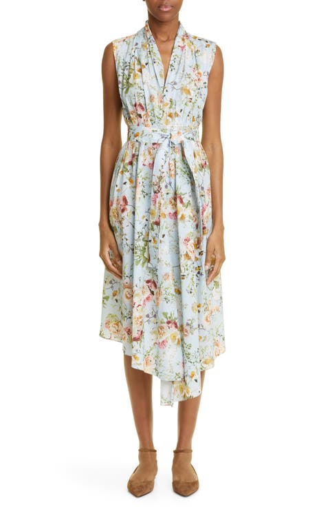 Floral Print Asymmetric Hem Sleeveless Dress