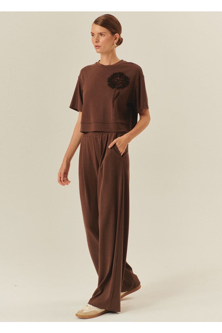 Kira Wide Leg Knit Pants, Alternate, color, BROWN