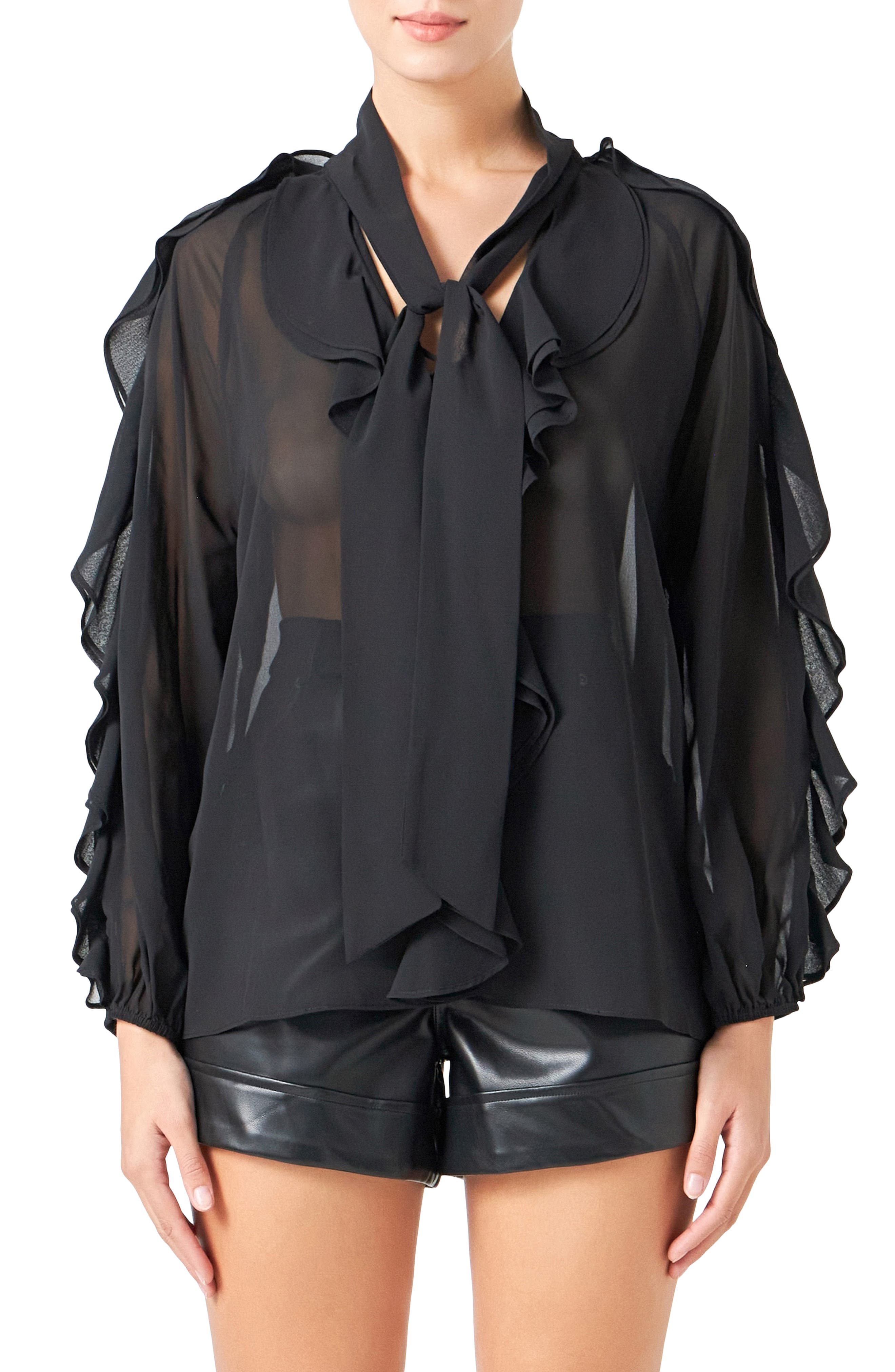 Sheer Chiffon Ruffle Shirt