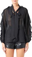 Endless Rose Sheer Chiffon Ruffle Shirt