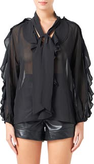 Endless Rose Sheer Chiffon Ruffle Shirt