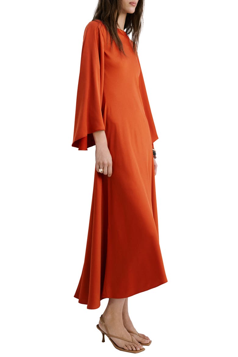 Long Sleeve Flare Satin Maxi Dress, Main, color, RUSSET
