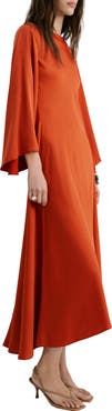 MANGO Long Sleeve Flare Satin Maxi Dress