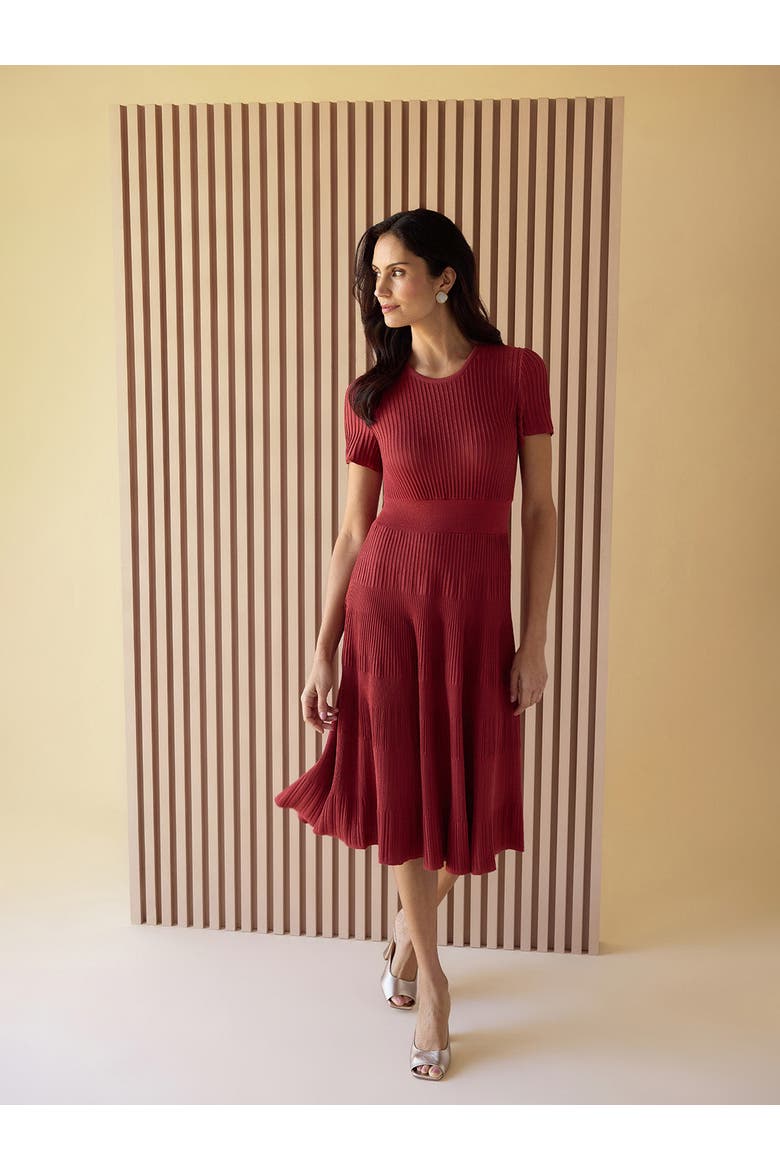 Fit & Flare Tonal Ribbed Soft Knit Midi Dress, Alternate, color, Russet