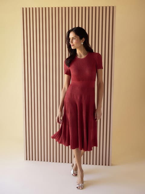 Fit & Flare Tonal Ribbed Soft Knit Midi Dress