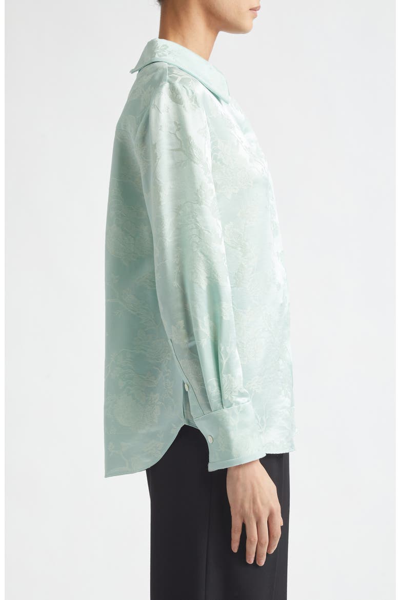 Floral Wool & Silk Satin Jacquard Button-Up Shirt, Alternate, color, LIGHT AQUA