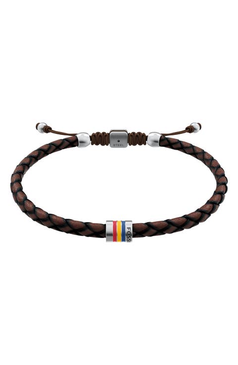 Men's Everett Enamel Woven Leather Slider Bracelet