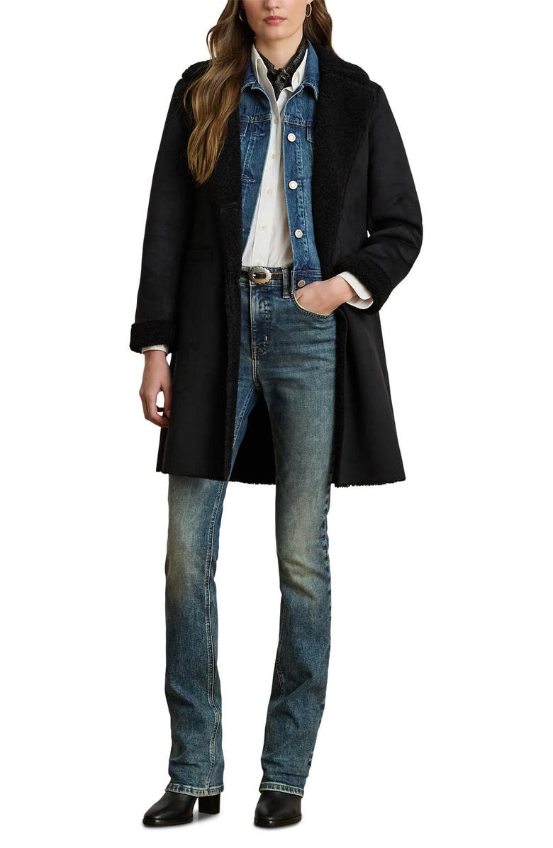 Lauren Ralph Lauren Faux Shearling Coat, Alternate, color, Black