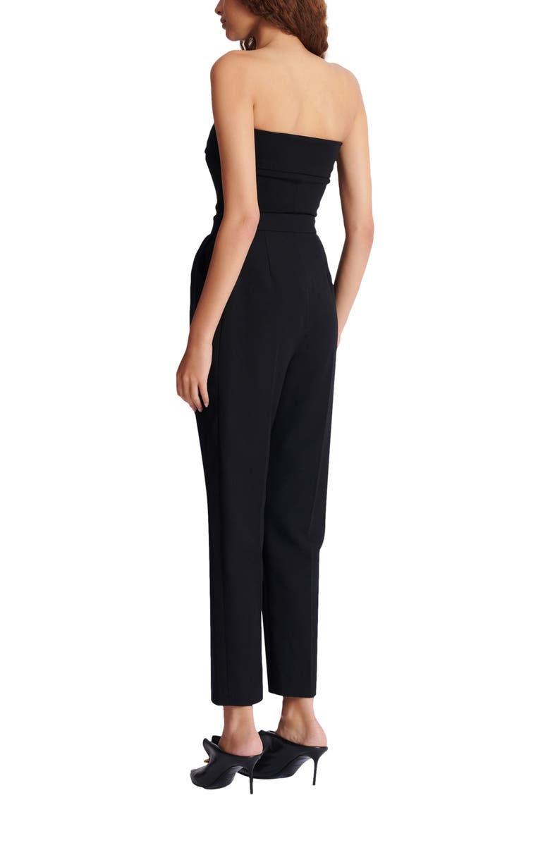 Balmain Crepe bustier bodysuit with belt detail, Alternate, color, Black