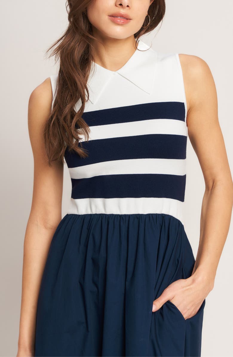 FLYING TOMATO Stripe Sleeveless Twofer Maxi Dress, Alternate, color, Ivory Navy