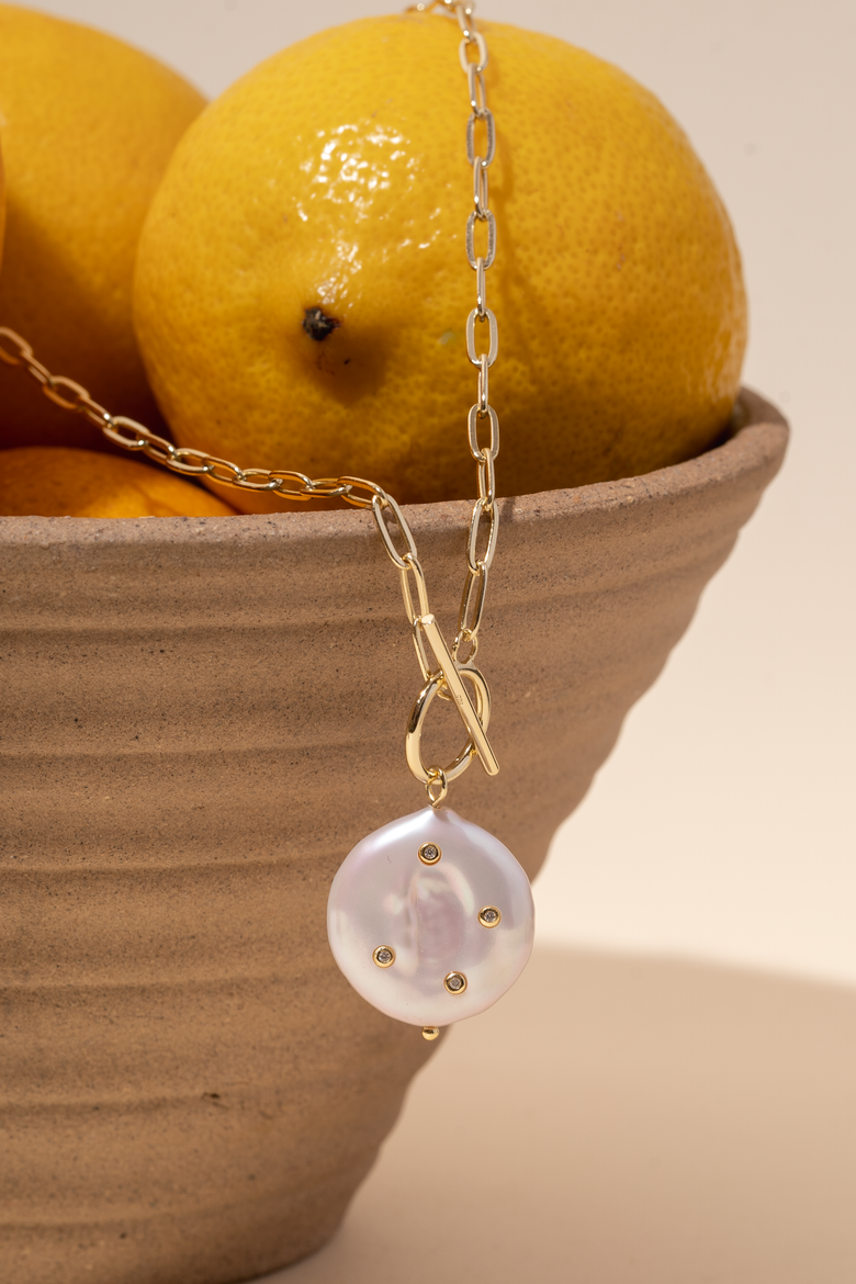 Studded Pearl Necklace, Alternate, color, Gold