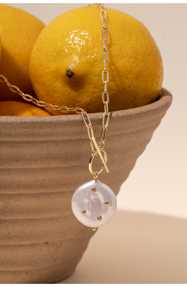 Zynnia Collective Studded Pearl Necklace, Alternate, color, Gold