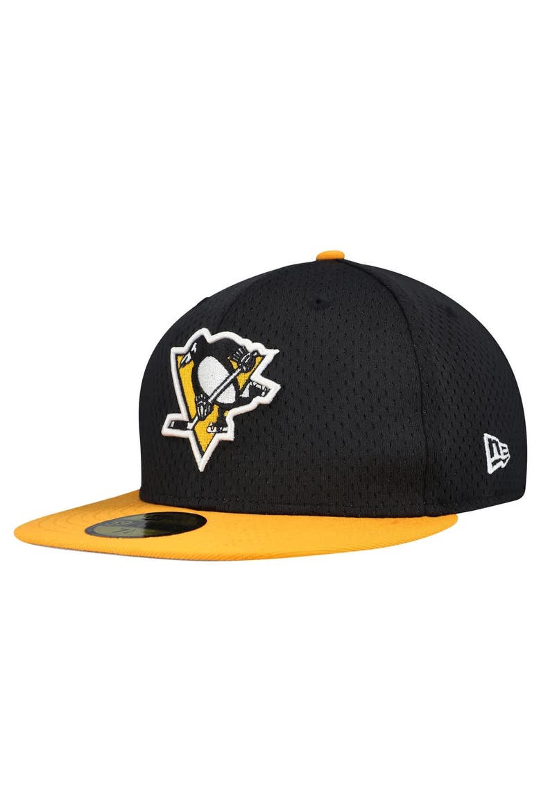 Men's New Era Black/Gold Pittsburgh Penguins Mesh Crown Two-Tone 59FIFTY Fitted Hat, Alternate, color, Black