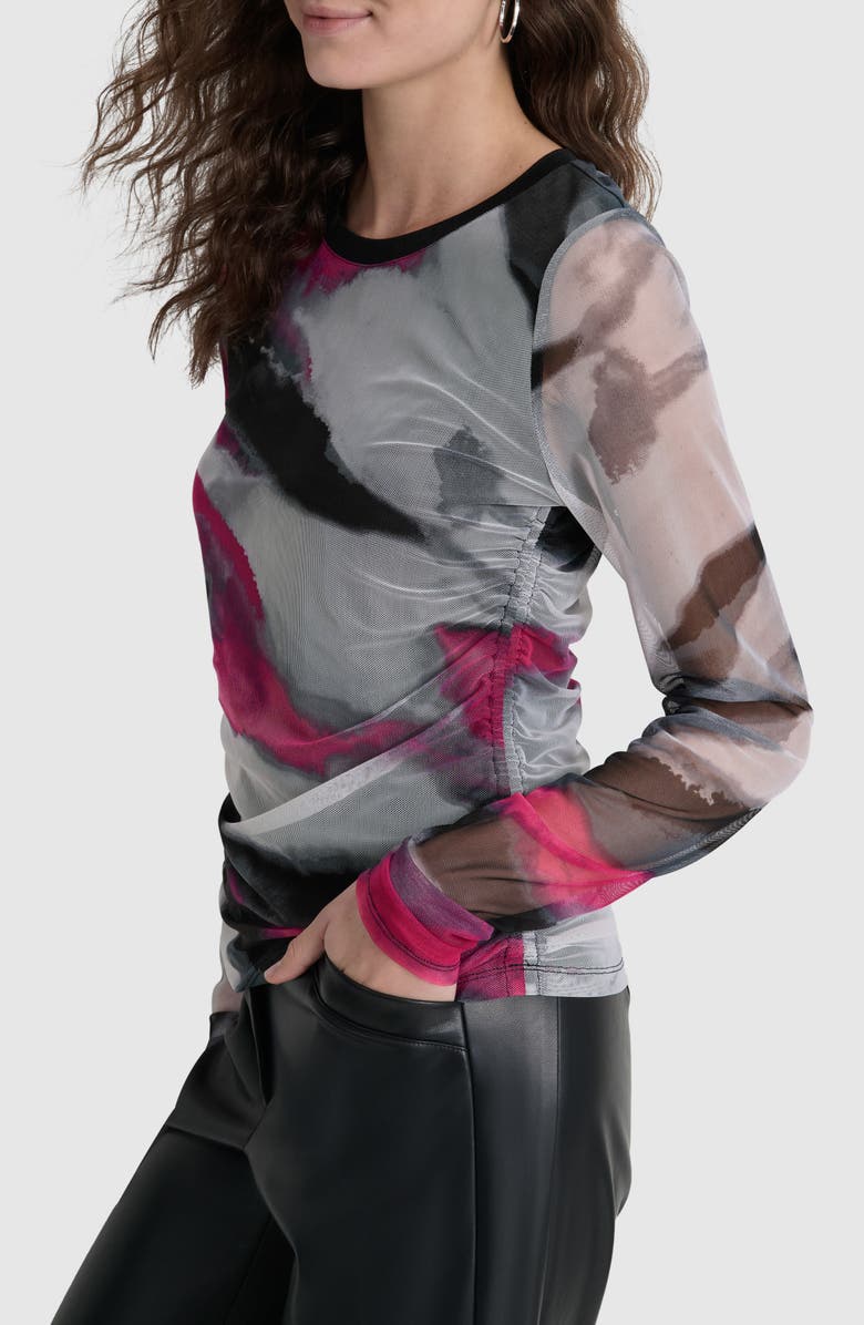 DKNY Print Long Sleeve Mesh Top, Alternate, color, 