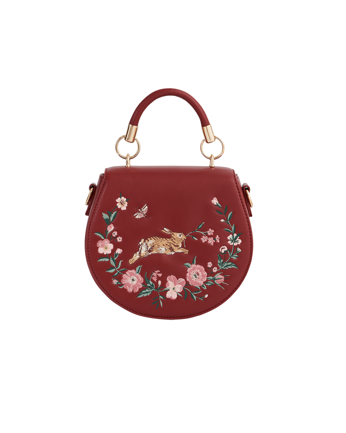 Fable England Running Bunny Saddle Bag, Main, color, Cherry Red