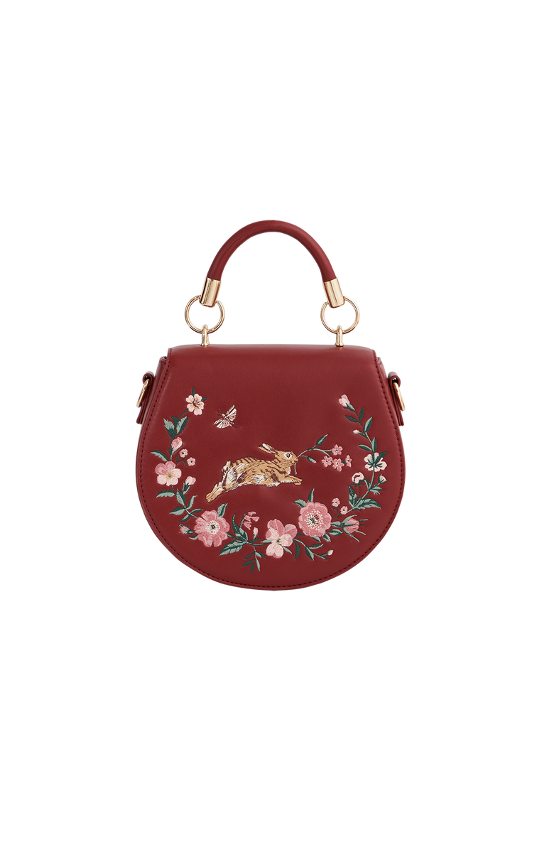 Fable England Running Bunny Saddle Bag, Main, color, Cherry Red