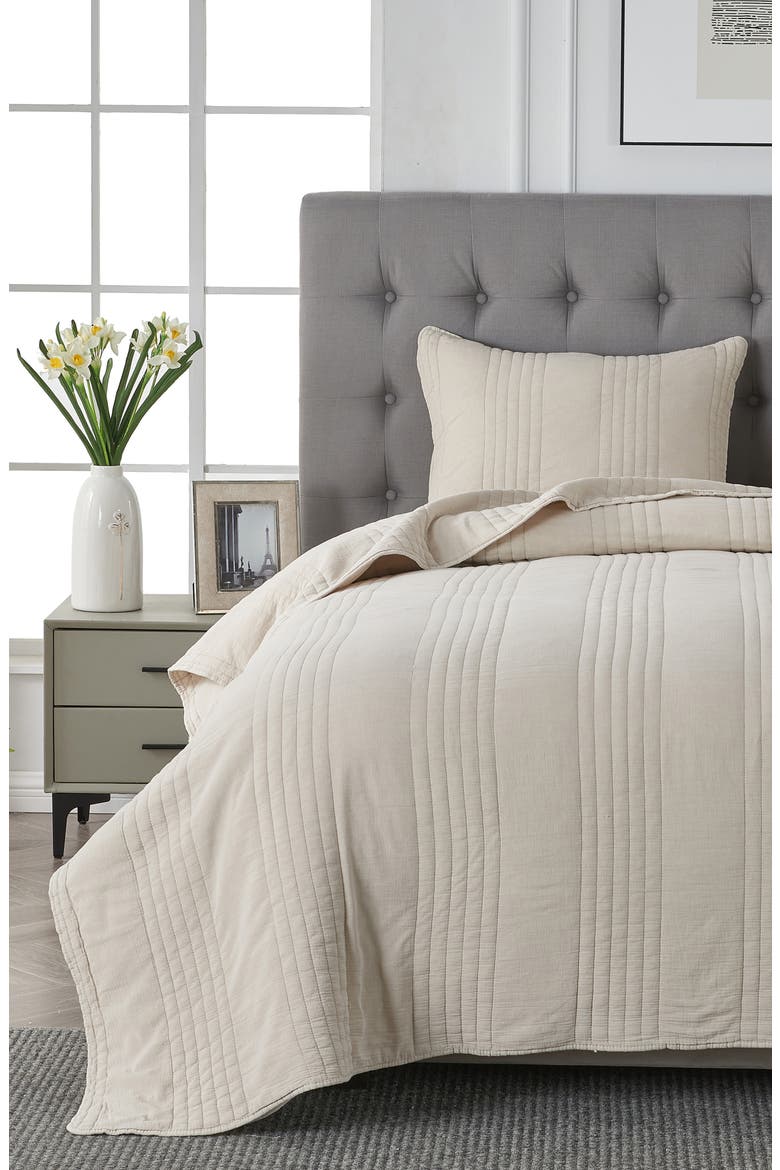 Stone Washed Cotton Quilt & Sham Set, Alternate, color, LIGHT KHAKI