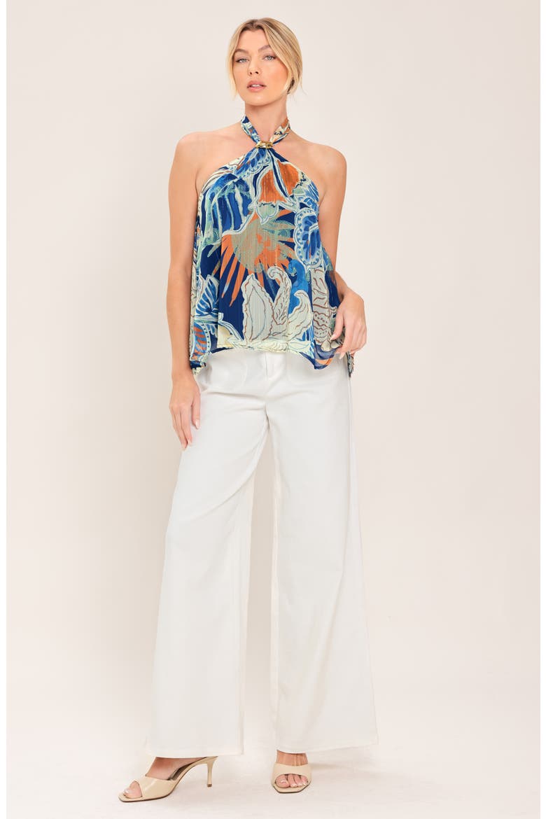 Print Halter Top, Alternate, color, NAVY BROWN