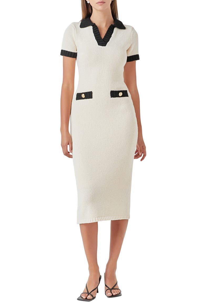 Contrast Trim Sweater Dress, Main, color, CREAM/ BLACK