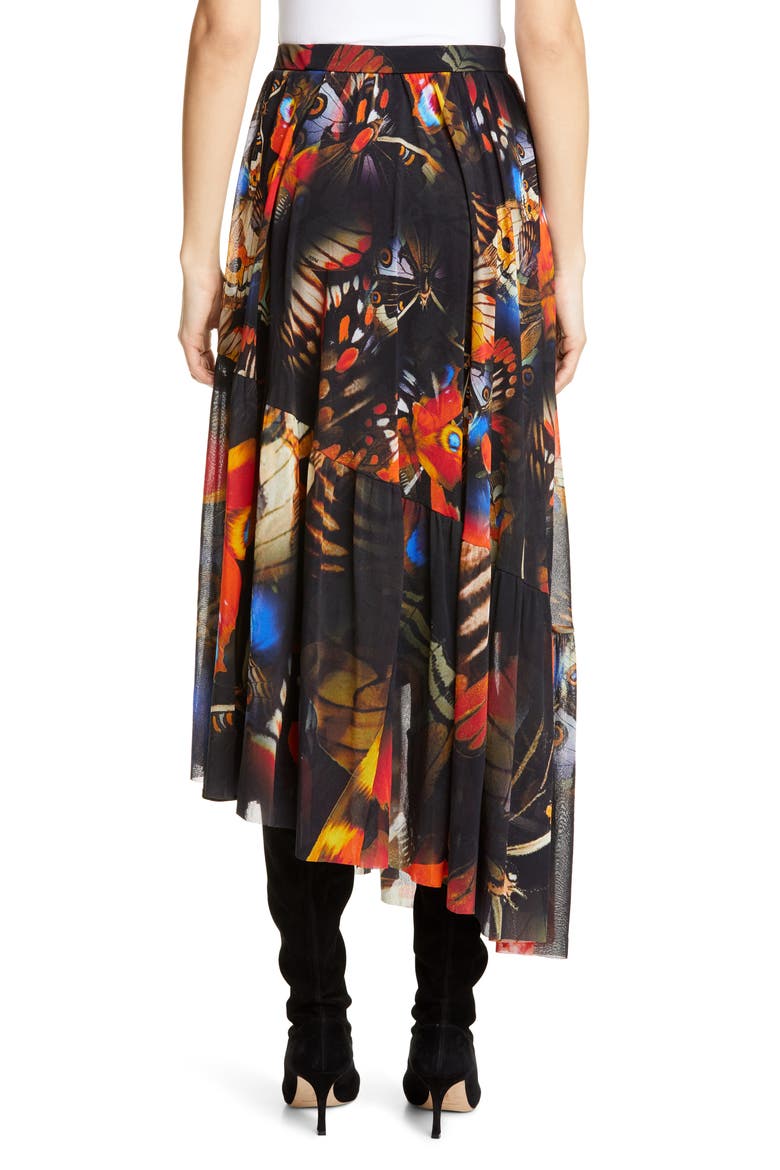 Butterfly Print Asymmetrical Midi Skirt, Alternate, color, ANGOSTURA