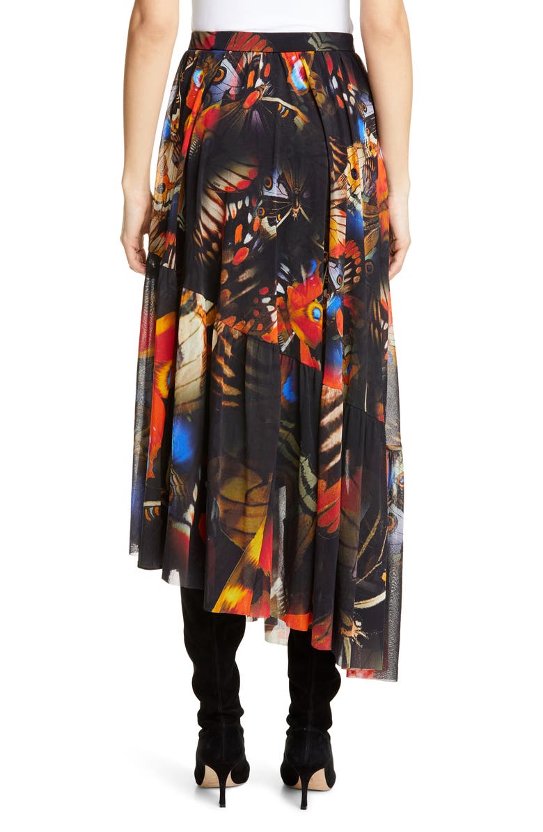 Fuzzi Butterfly Print Asymmetrical Midi Skirt, Alternate, color, 