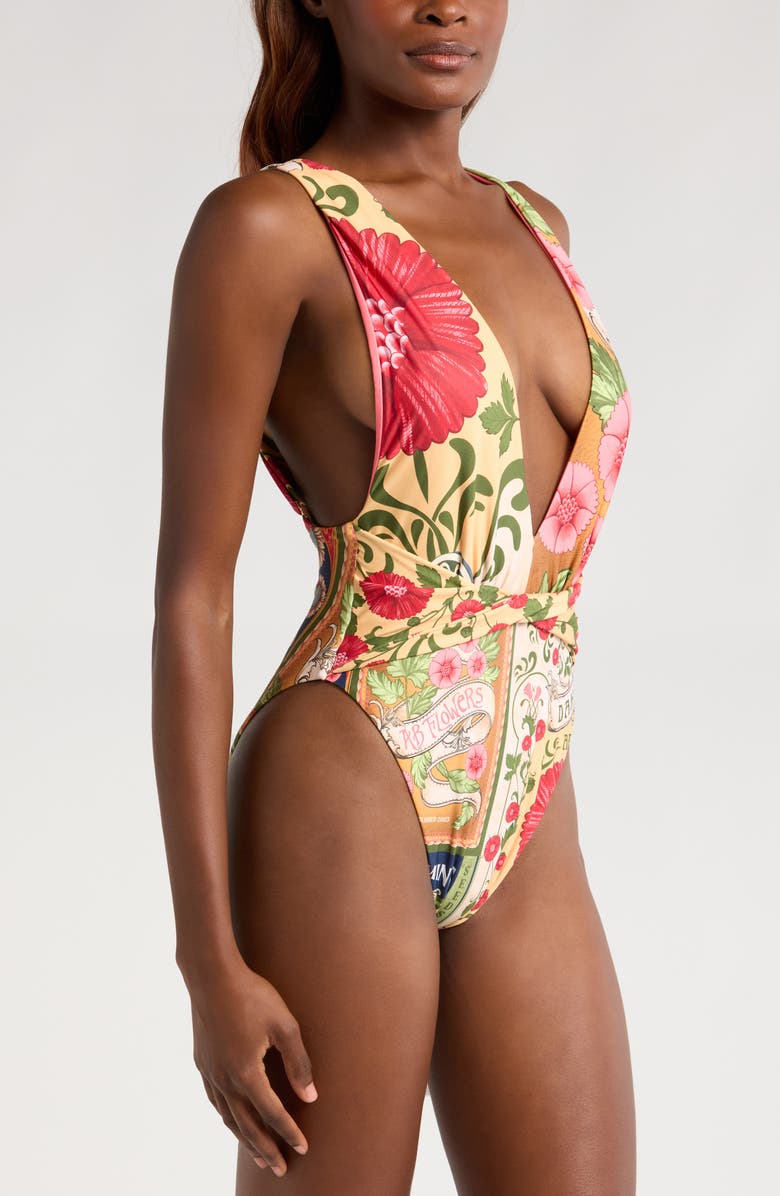 Agua Bendita Ellis Twist Front Plunge One-Piece Swimsuit, Alternate, color, Orange