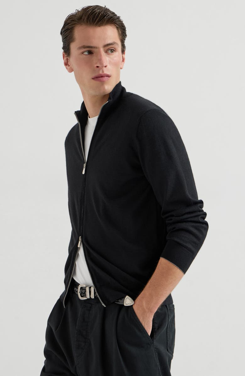 Brunello Cucinelli Cashmere and silk cardigan, Alternate, color, Black