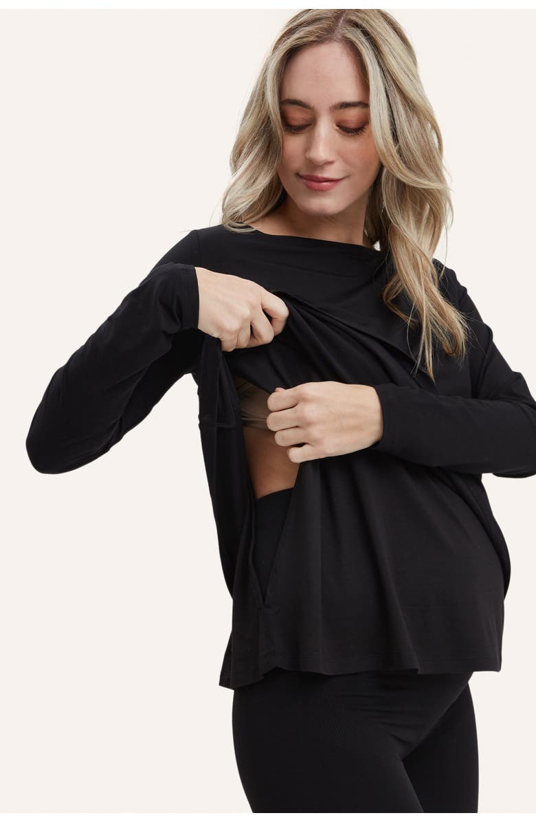 Nom Maternity Nicolette Long Sleeve Maternity & Nursing Tee, Alternate, color, Black