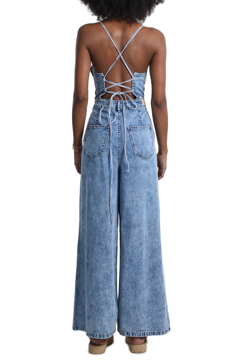 Molly Bracken Lace-Up Back Denim Jumpsuit, Alternate, color, 
