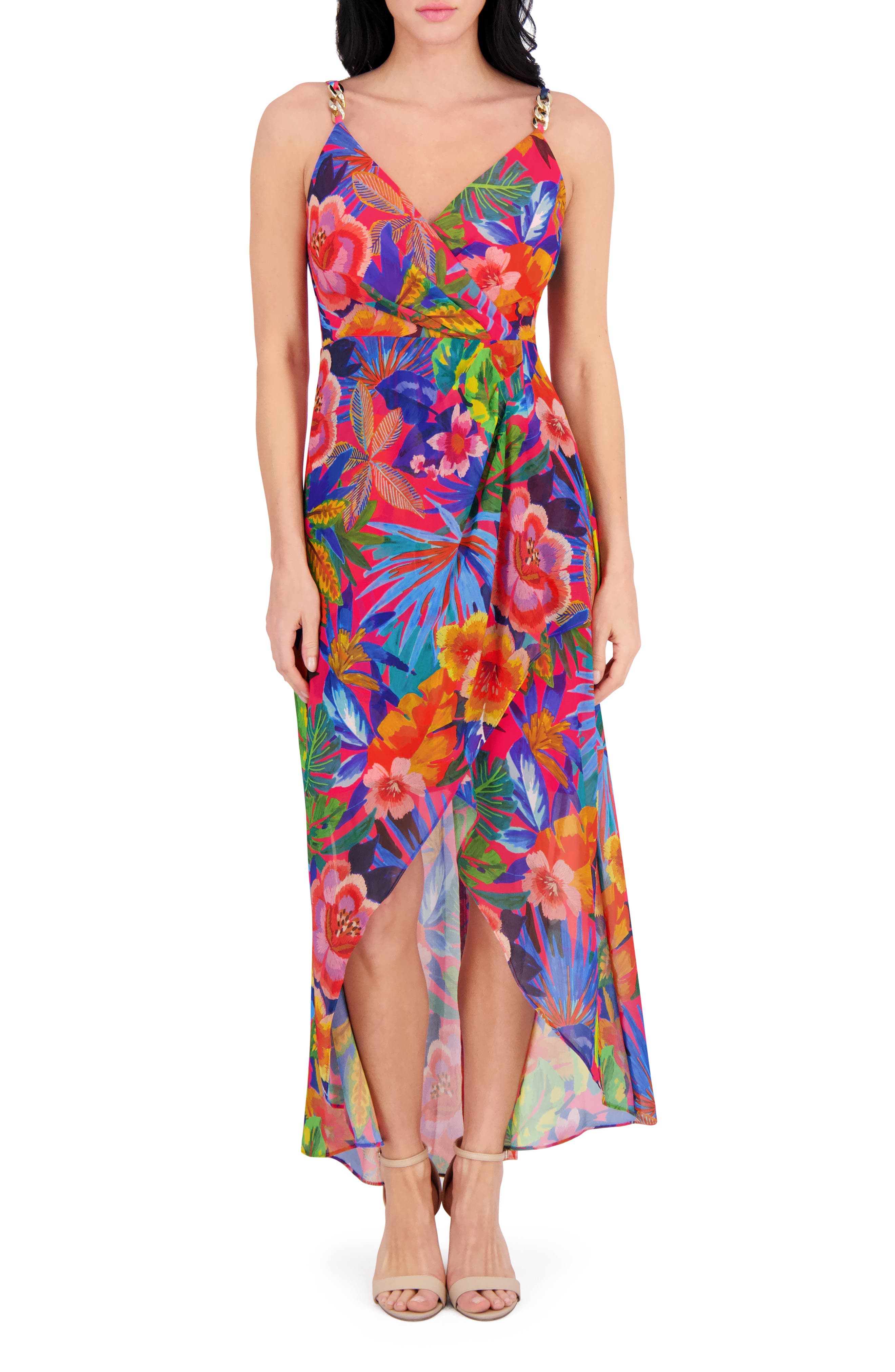 Siena Floral Souflee Crepe Faux Wrap Midi Dress