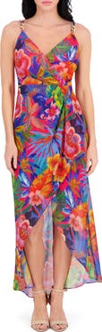 Siena Floral Souflee Crepe Faux Wrap Midi Dress