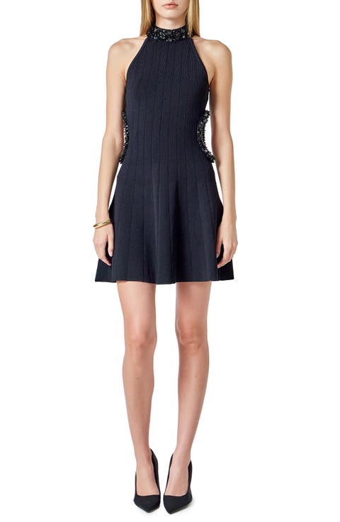 Beaded Cutout Rib Minidress