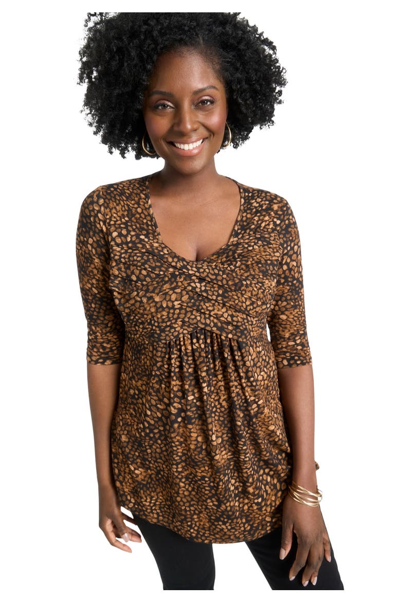 Stretch Knit Pleated Tunic, Main, color, NEUTRAL ABSTRACT DOT