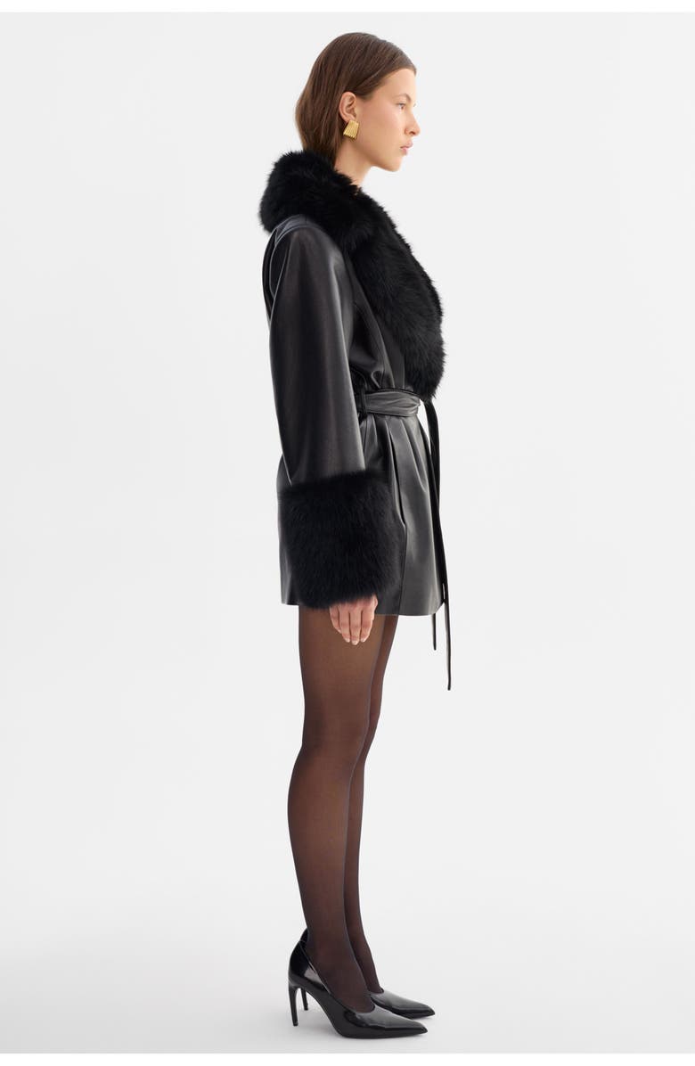 LAMARQUE Rosabella | Recycled Leather Mid-Length Coat, Alternate, color, Black