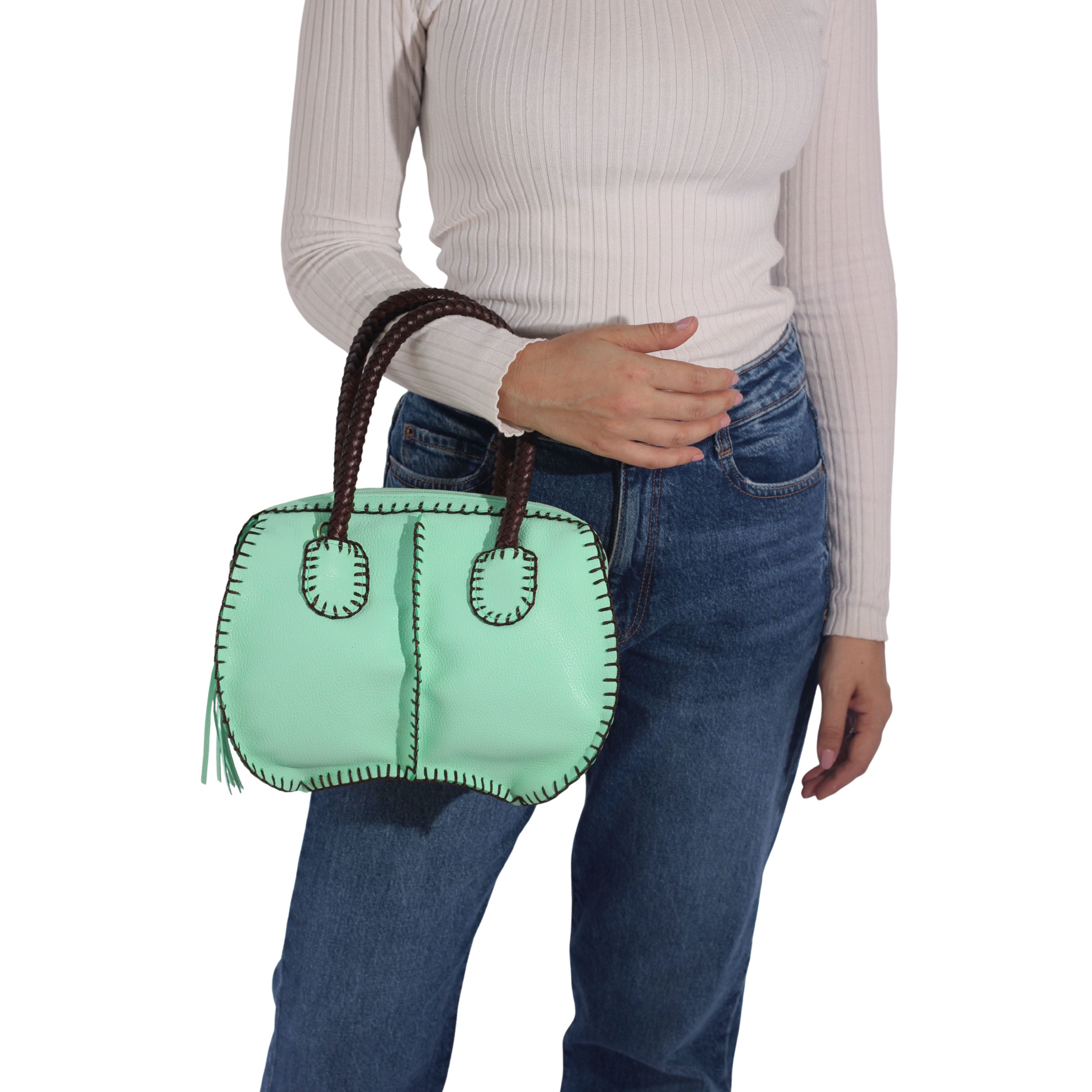 Carlos Falchi Mini Barrel Top Grain Leather Bag, Alternate, color, Lime