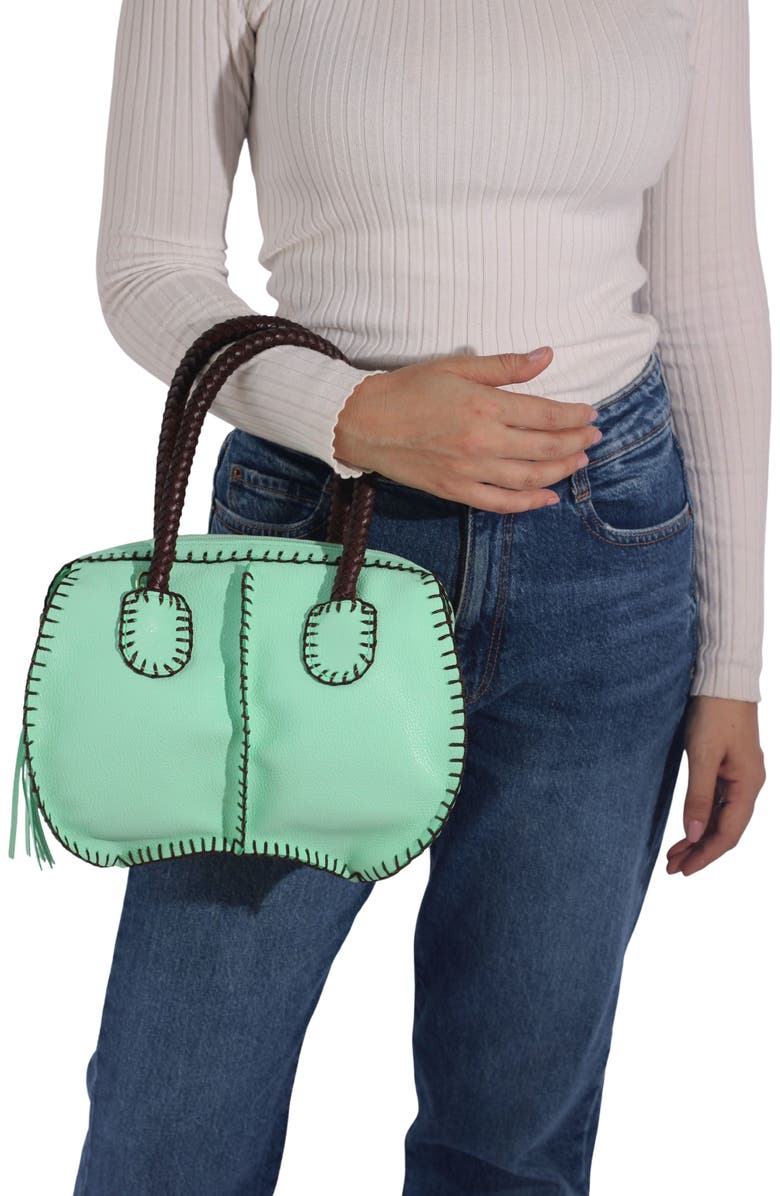 Carlos Falchi Mini Barrel Top Grain Leather Bag, Alternate, color, Lime