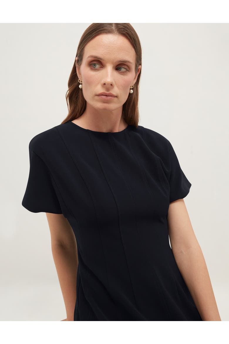 Melina Tailored Seam Midi Dress, Alternate, color, Navy